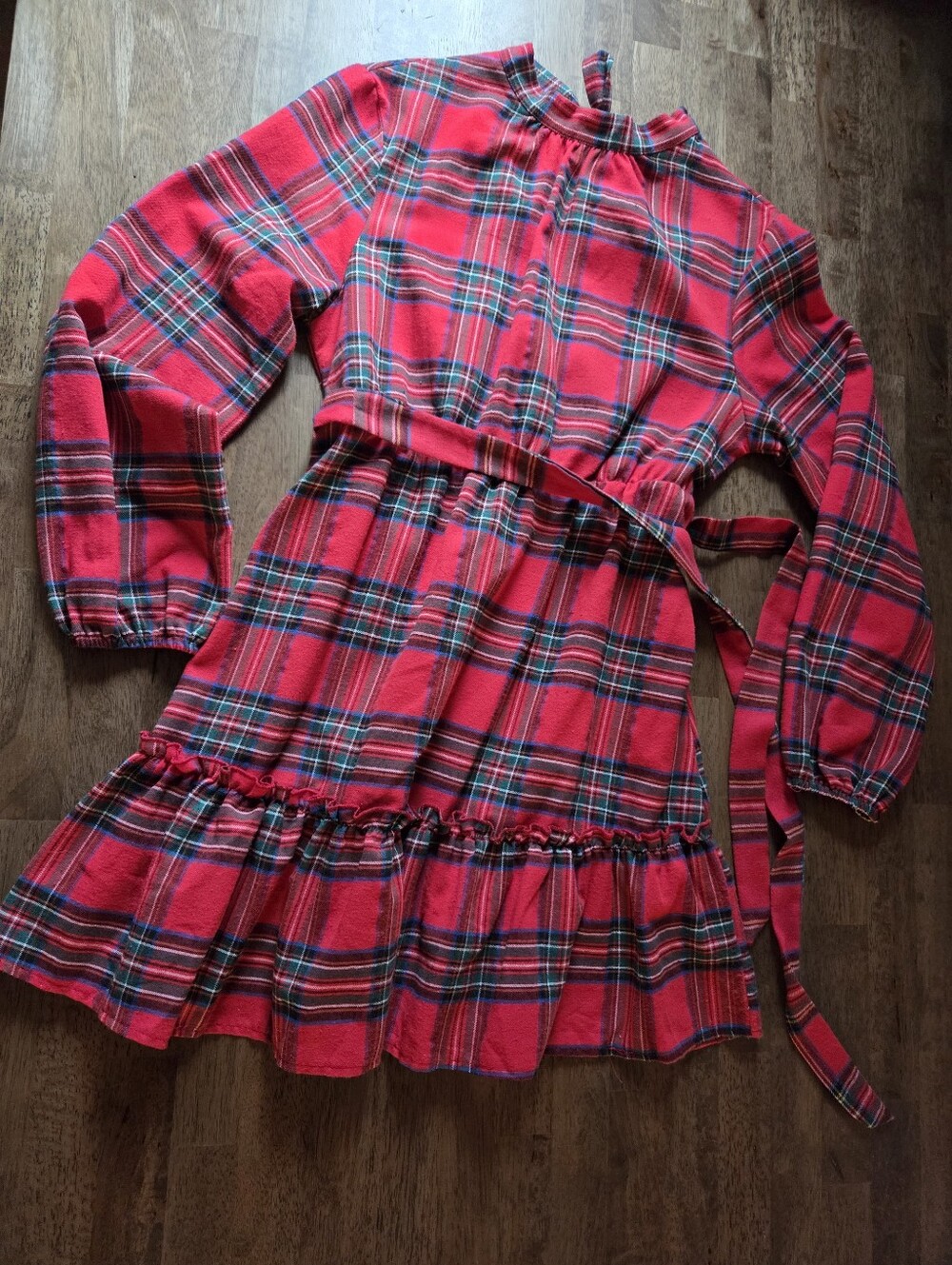 Adorable Babydoll Tie Neck And Waist Bold Tartan Print Dress